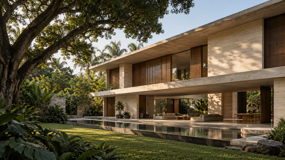 Architecture concept featuring warm natural materials and considered light
